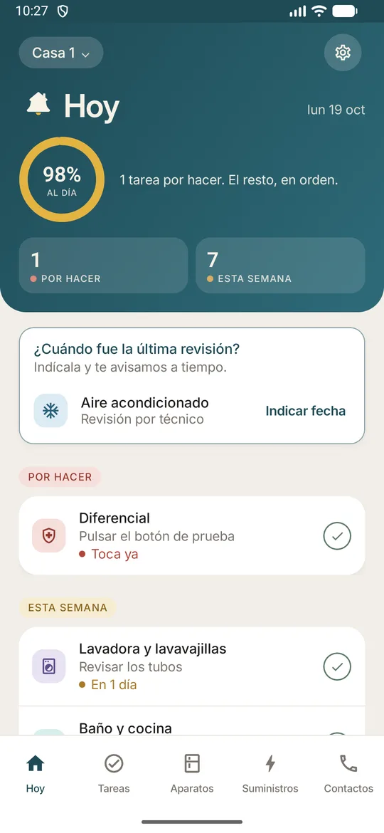 Pantalla Hoy de Casa al día